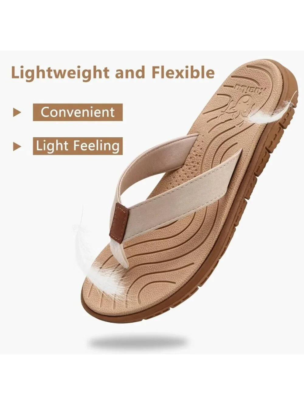 Women's Apricot Tan Flip Flops Lightweight Cushion Summer Beach Sandals Casual